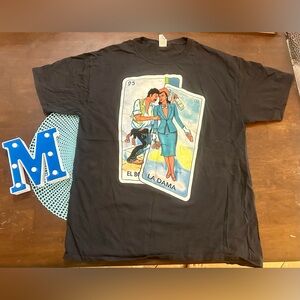 EL Borracho, La Dama Loteria T-Shirt, “Drunk Man,  The Lady”,  Size L